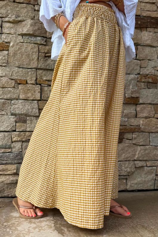 Arbi Gingham Palazzo Pant Mustard